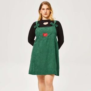 Cider Curve & Plus Apple Pattern Corduroy Overall Dress